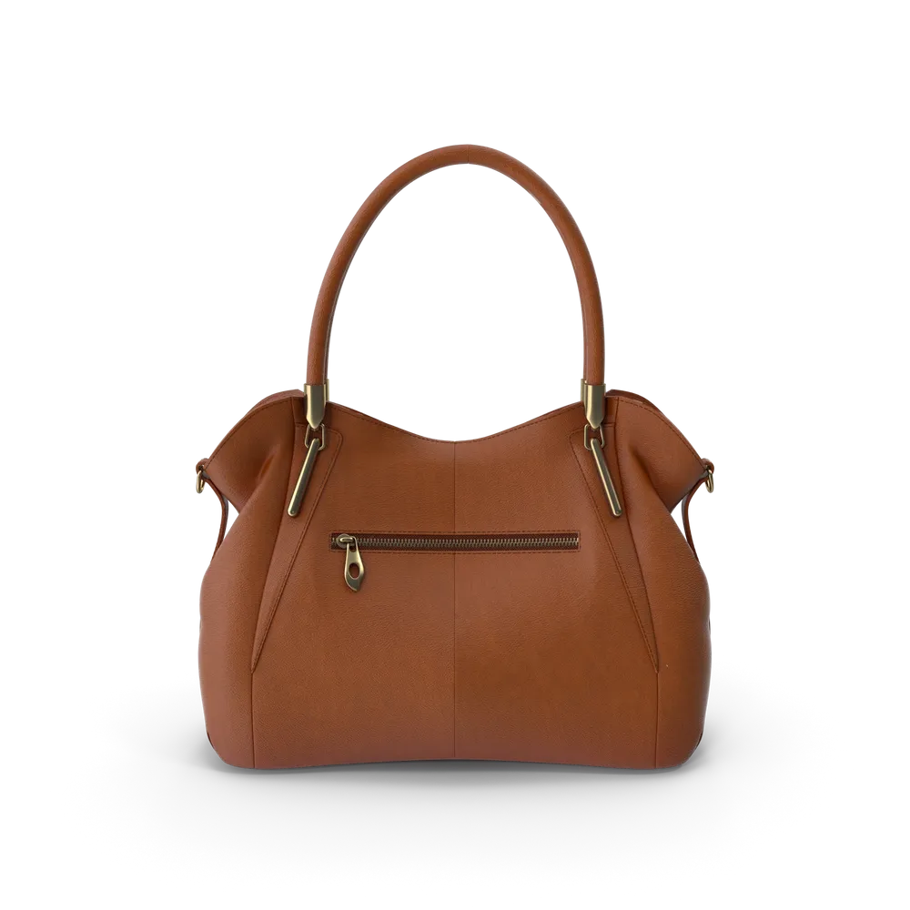Heshe genuine leather handbag, tan brown, original